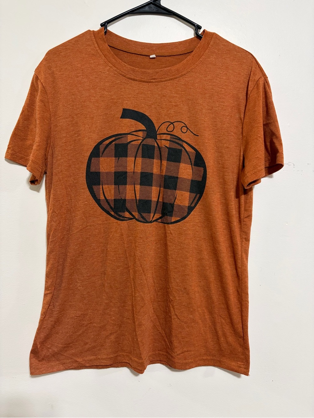 Amazon Women's Rust Orange Short-Sleeve Tee with Black Buffalo-Check Pumpkin